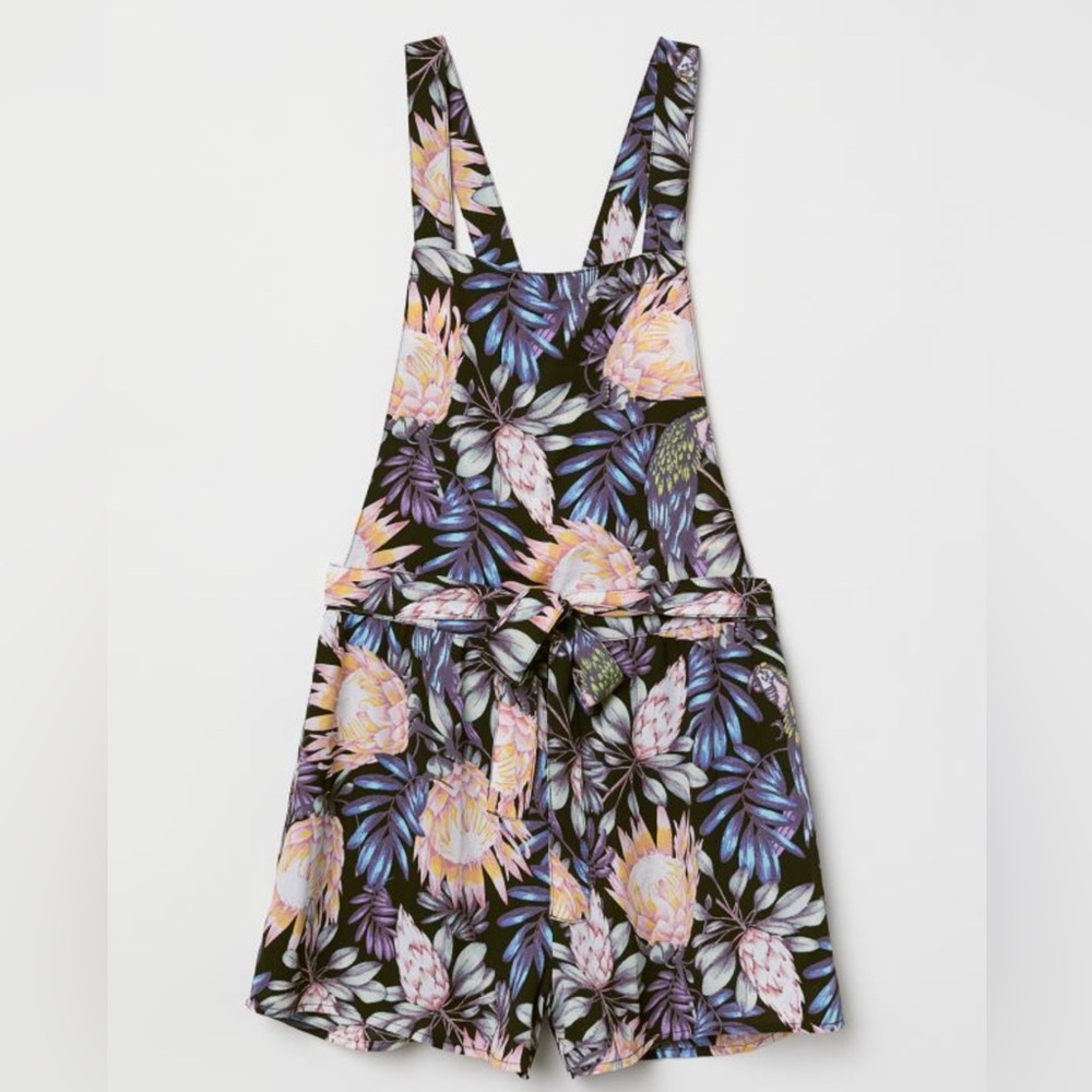 NWOT H&M Black Floral Overall Romper